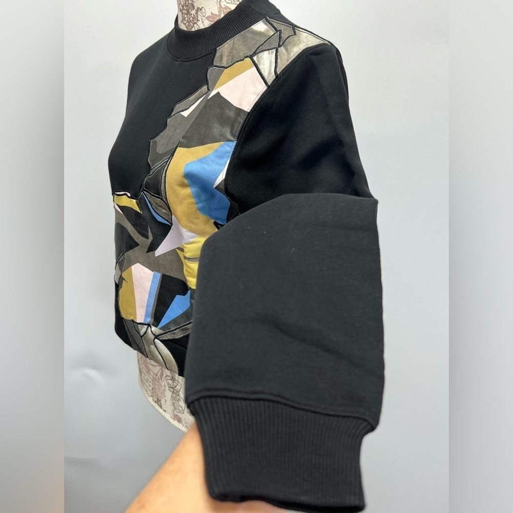 HUMAN HABIT Black graphic patchwork crew neck swe… - image 5